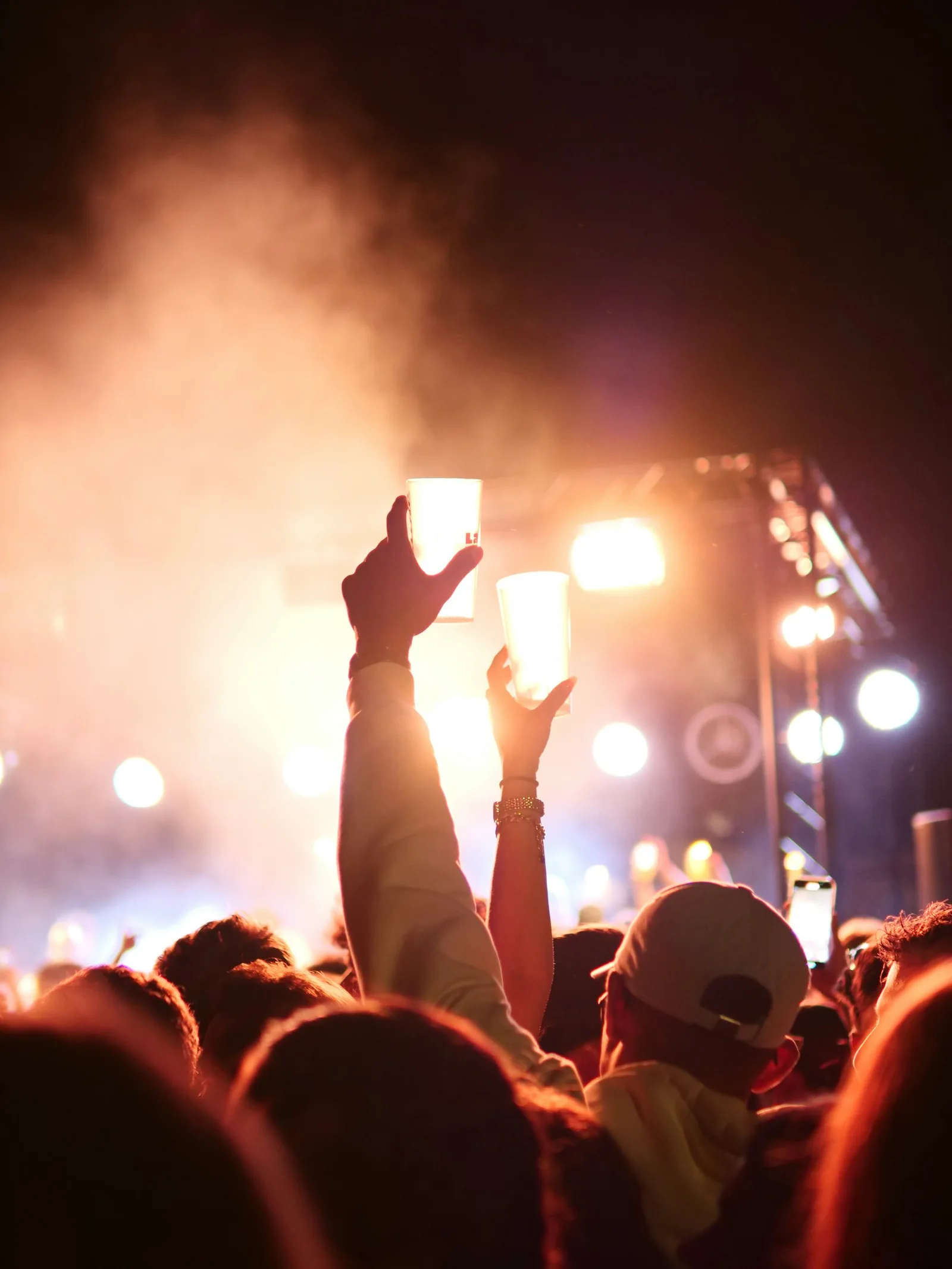 Illustrative concert audience under stage lights