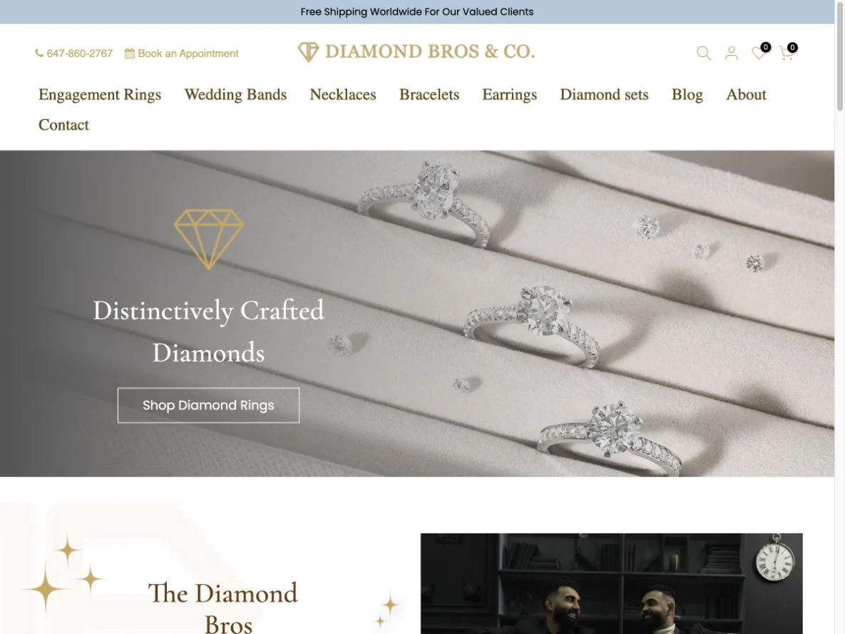 Diamond Bros & Co. before the rebuild: the homepage at diamondbros.co, Oct 7, 2026