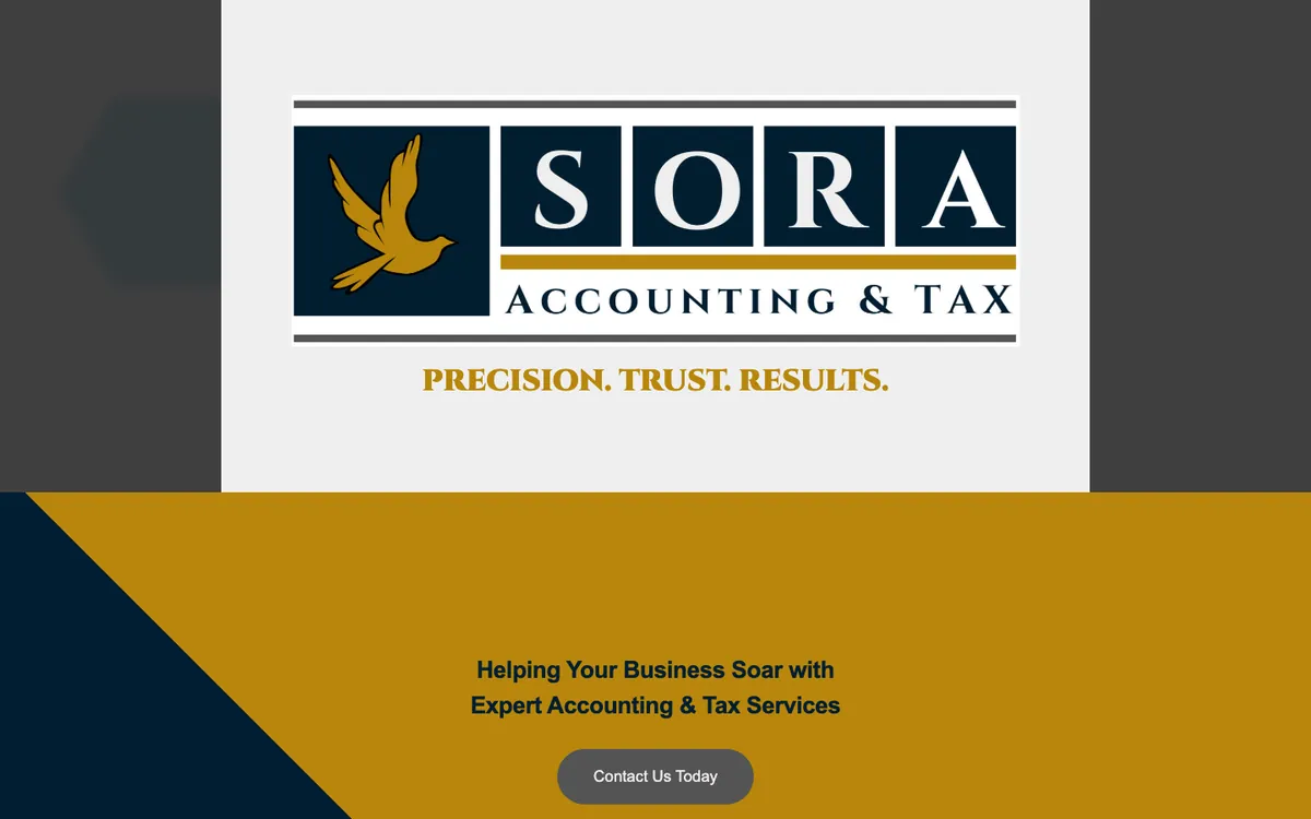 Sora Accounting & Tax before the rebuild: the homepage at soraaccounting.com, Mar 6, 2025